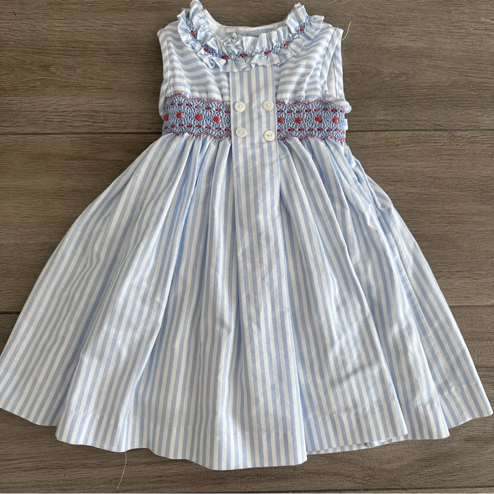 Pepa London Handsmocked Delicate Stripe Sleeveless Dress